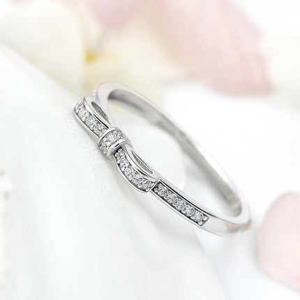 CLUCI Cute 925 Sterling Silver Bowknot Women Party Wedding Ring Jewelry High Quality Silver 925 Gift Zircon Ring DR1006SB