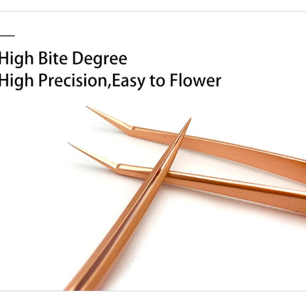 New Professional Fiber Tip Tweezers Rose Gold Lashes Tweezers Stainless Steel Eyelash Extension Tweezers Makeup Tools