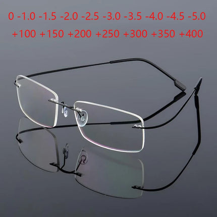 Ultralight Coating Frameless Myopia Glasses -1.0 -1.5 -2.0 To -5.0, Rimless Super Light Stainless Steel Hyperopia +1.0 +2.0 +4.0