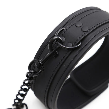 Thierry Sm Products Bondage Neck Collar with Metal Chain Leash BDSM Sex Toys Faux Leather Restraint Fetish Adult Sex Toys