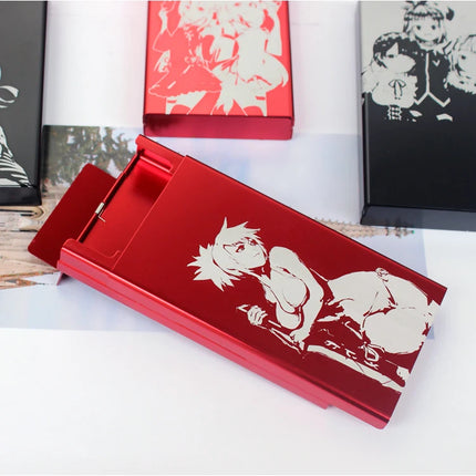 Animation Anime Derivatives Black Red Thin Slim Cigarette Case For Women Metal Aluminum Alloy Sliding Cigarette Box Man Custom