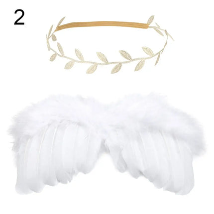 2pcs/set Cute Newborn Angel Feather Wings with Baby Girl Rose Flower Headband Hair Accessories for Infant Photography Props