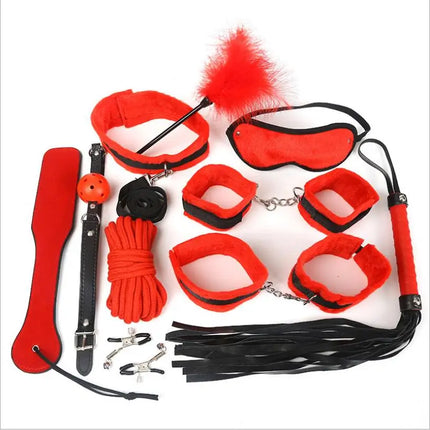 Erotic Sex Toys For Adult Game Leather Erotic BDSM Sex Kits Bondage Handcuffs Sex Game Whip Gag Nipple Clamps  Bdsm Toys S0249