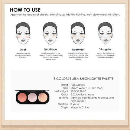 Focallure 3 In 1 Makeup Palette Blush&Highlighter Face Matte Highlighter Powder Illuminated Bronzer Blusher Powder