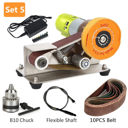 Multifunctional Mini Electric Belt Sander DIY Cutter Edges Sharpener  Adjustable Speed Polisher Machine 10PCS Belt 110V/220V