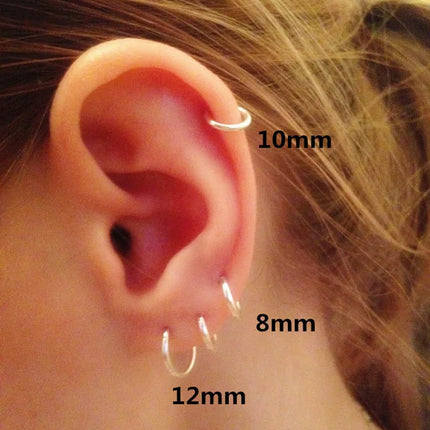 1 pair 2mm Thin Circle Silver color Small Hoops Earring Stainless Steel Anti-allergic Ear Bone Buckle Earring Gothic Ear Jewelry
