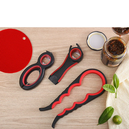 Jar Opener for Multifunctional  6-in-1 Bottle Opener Jar Lids Opener, 4-in-1 Jar Opener and Non Slip Lids Opener Gripper