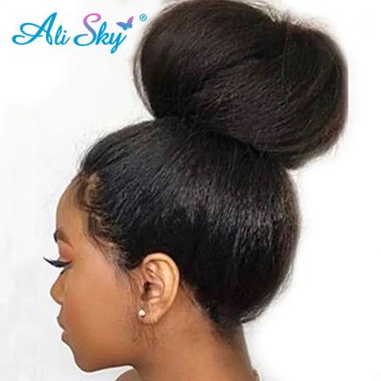 Alisky Peruvian Hair Bundles Kinky Straight Hair Bundles With 5x5 Closure Remy Human Hair Extension 5x5 Closure with Bundles