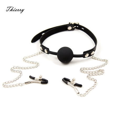 Thierry Silicone Ball Gag Mouth Plug Bondage Slave With Metal Nipple Clamps,Fetish Oral Sex Products Toys For Women Adult Games