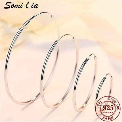 SOMILIA SOMILIA Platinum Big Hoop Earrings for Women, 925 Sterling Silver Jewelry Female Fashion Women Earrings 10-90mm For Gift