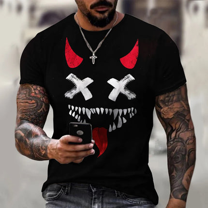 Funny Smiling Face Graphic 3D Print Men T Shirt Street Trendy Fashion Casual Summer O-Neck Short Sleeve Oversized T Shirt Tops