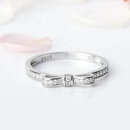 CLUCI Cute 925 Sterling Silver Bowknot Women Party Wedding Ring Jewelry High Quality Silver 925 Gift Zircon Ring DR1006SB