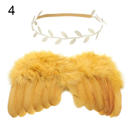 2pcs/set Cute Newborn Angel Feather Wings with Baby Girl Rose Flower Headband Hair Accessories for Infant Photography Props