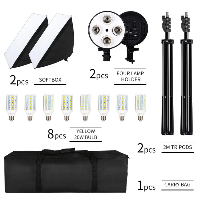 SH Photography Softbox Lighting Kit Four Lamp Softbox Kit 50x70CM Soft Box Equipment E27 Base For Photo Studio Kit Shooting