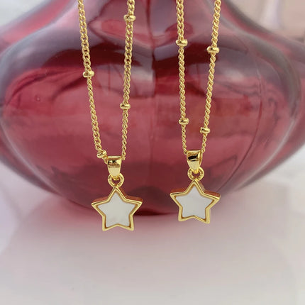 Dainty Cute Mother of Pearl Shell Star Pendant Necklace For Women Girls Gold Plated MOP Jewelry