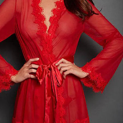 Summer Sexy Lace Nightwear Erotic Lingerie Sleepwear Women  See Through Sleep Dress Solid Lace Pajamas Bath Robe Dress Nightgown