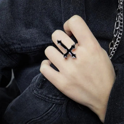 Vintage Black Big Cross Paired Tassel Earrings For Women Party Jewelry Punk Trendy Gothic Metal Ring Earring Gifts