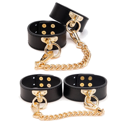BLACKWOLF BDSM Bed Bondage Kits Genuine Leather Restraint Set Handcuffs Collar Gag Erotic Sex Toys For Women Couples Adult Games