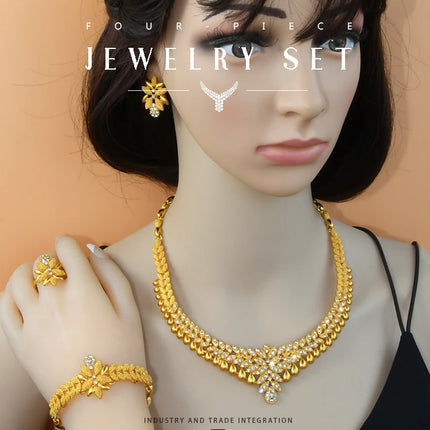 ANIID African Jewelry Set Big Necklace Dubai Ethiopian Gold Color Jewelery Earring Bracelet For Women Bridal Choker Wholesale