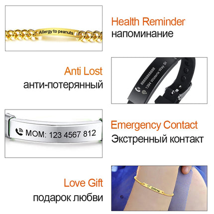 Vnox Adjustable Length Kids Babi ID Bracelets Anti Allergy Stainless Steel Girl Boy Children Anti Lost Jewelry Custom Name Phone