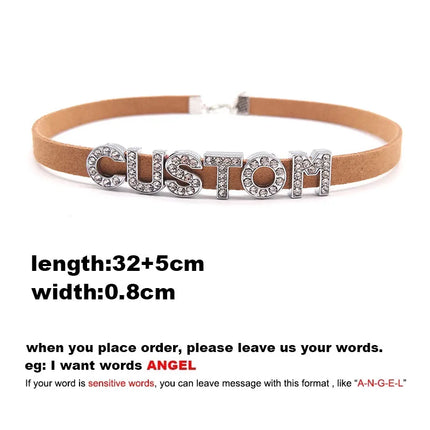 Rhinestone Letter DADDY QUEEN Personalized Custom Name Necklace for Women Fashion Leather Choker Collar DIY Cosplay Jewelry Gift