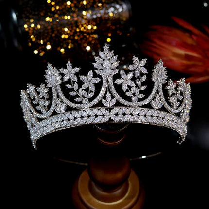 ASNORA Shiny High-Quality Hair Jewelry CZ Crowns, Bride Tiara Princess Birthday Wedding Accessories， Rose Gold Headdress