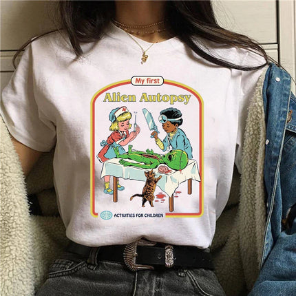Harajuku Funny Female T-shirt Satan Vintage Graphic Tees Dogs Mommy Can We Keep Him Fashion Short Sleeve T Shirt Women Tops