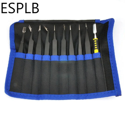 9-10pcs/Set ESD Stainless Steel Tweezers Precision Anti-Static Industrial Repair Tools Tweezers for Electronics Soldering Craft