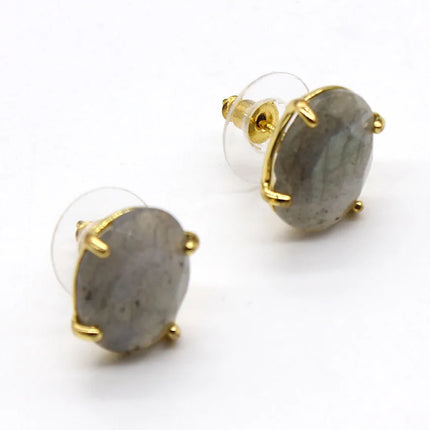 Crystal Stud Earrings for Women Girls Waterdrop Round Oval Shape Natural Lapis Lazuli Amethyst Faceted Stone Earring Jewelry