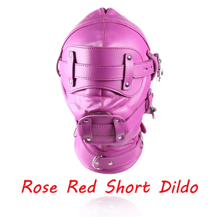 SM Leather Padded Hood Blindfold With Open Mouth Penis Gag Dildo Gag,Fetish Slave BDSM Bondage Head Harness Sex Mask Erotic Toys