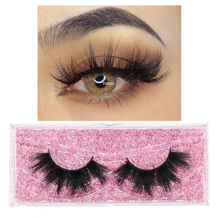 FOXESJI False Eyelashes 3D Mink Eye Lashes Strip Fluffy Dramatic Thick Cross Mink Eyelashes Soft Wispy Fake Eyelashes Extension