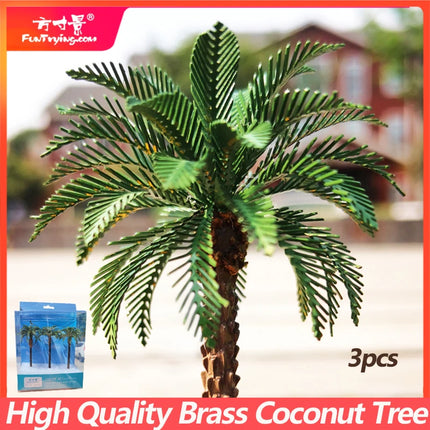 3pcs Brass Etched Model Palm trees 3.94" (100mm) landscape model train railway/railroad layout scenery DIY miniature manualidad