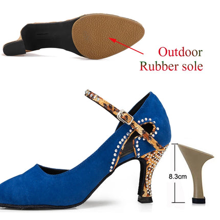 Latin Shoes Salsa Tango Sports Shoes Wedding Shoes Closed Toe Rhinestones Modern High Heels Blue Black