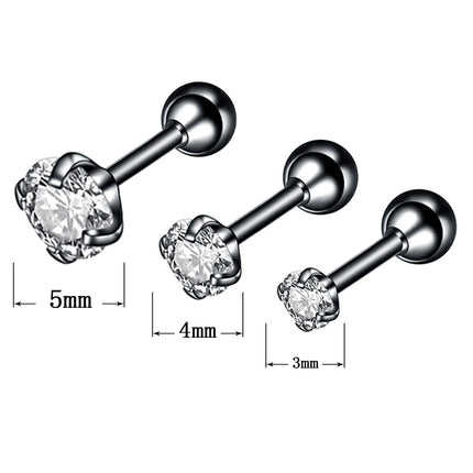 3PCS Crystal Tragus Piercing Earring Set Zircon Cartilage Earrings Stud Set Labret Lip Piercing Bulk Ear Lobe Earring Conch Lot