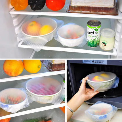 4Pcs/set Reusable Silicone Wrap Seal Food Fresh Keeping Wrap Lid Cover Stretch Vacuum Food Wrap Bowl Cover Home Kitchen Tools