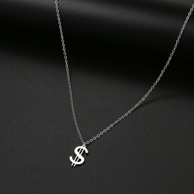Stainless Steel Necklaces Dollar Symbol Currency Style Pendant Collar Chain Fashion Necklace For Women Jewelry Party Best Gifts