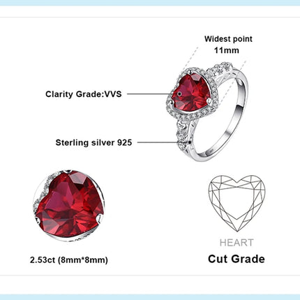 JewelryPalace Heart Love Created Red Ruby 925 Sterling Silver Rings for Women Fashion Gemstone Jewelry Halo Engagement Band