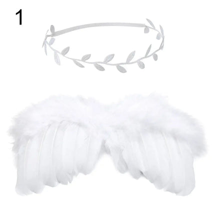 2pcs/set Cute Newborn Angel Feather Wings with Baby Girl Rose Flower Headband Hair Accessories for Infant Photography Props