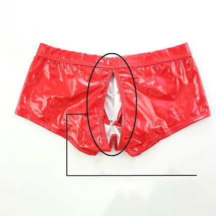 Sexy Mens PU Leather Boxer Shorts Removable Gay Penis Pouch Back Open Fashion Hot Gay Male Erotic Bulge Jockstrap Underwear