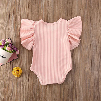 0-18months Newborn Baby Girl Rompers Ruffle Short Sleeve Bodysuit For Infant Girls Solid Black Pink White Summer Playsuits