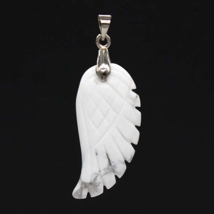 KFT Natural Stones 35mm Carve Angel Wing Pendants Rock Crystal Opalite Fluorite Lapis Lazuli Rhodonite Pendant Women Men Jewelry