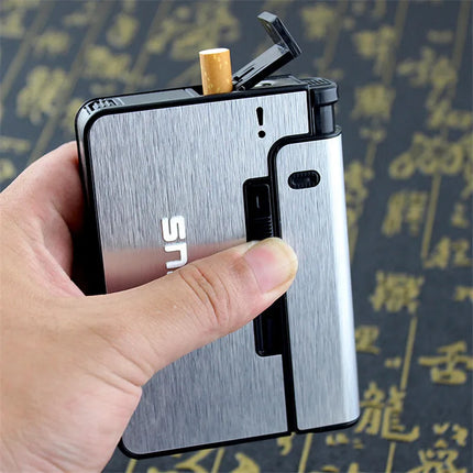 Automatic Cigarette Case Metal Cigarette Boxes 10pcs Cigarette Capacity Can Mount Lighter Men Gadget Tool Nice Gift Dropshipping