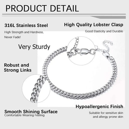 U7 6mm Wide 8.5inches Cuban Link Anklets for Women Adjustable Ankle Bracelets Men Gold Color Black Stainless Steel Jewelry