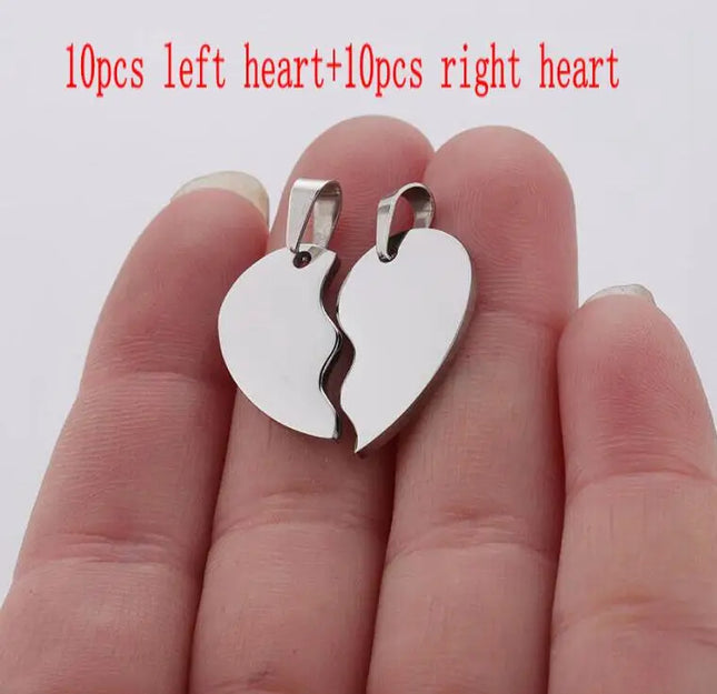 20pcs 100% Mirror Polished Stainless Steel Heart Blank Puzzle Charm Pendant Broken Heart Charm Pendants High Polished Wholesale