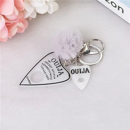 1PC Women Ouija Planchette Keychain Resin Pompom Charms Handbag  Keyring With Puffer Ball Punk Board Crafts
