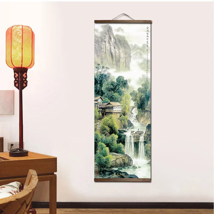Chinese Traditional Style Four Seasons Landscape Canvas for Livingroom Wall Art Poster Solid Wood Scroll Paintings Home Decor