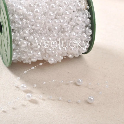 5 Meters Fishing Line Artificial Pearls Beads Chain Garland Flowers Wedding Party Home Decor Supply Ivory White Pink Light blue