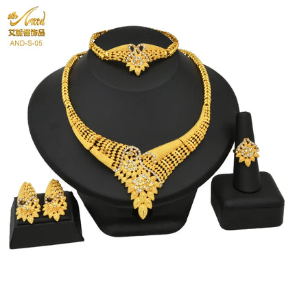 ANIID African Jewelry Set Big Necklace Dubai Ethiopian Gold Color Jewelery Earring Bracelet For Women Bridal Choker Wholesale