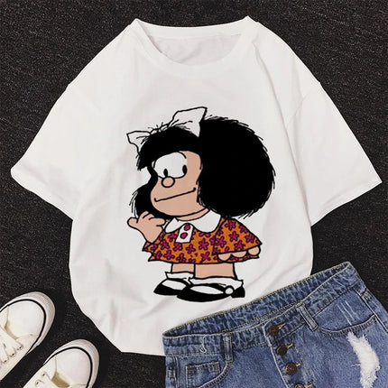 2020 New Summer Fashion Female Pink Tops Mafalda Cute Graphic Print T-shirt Women Harajuku Aesthetic White Tops Kawaii Tshirt