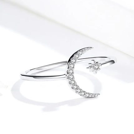 WOSTU Real 925 Sterling Silver Open Ring Finger Adjustable Size Wedding Rings For Women Engagement Fashion Silver Jewelry Gift